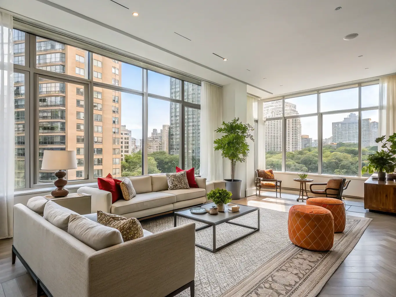 A brightly lit, modern apartment interior showcasing a clean and well-maintained living space, representing the 'Standard' rental management package offered by 71TIMPROPERTY.